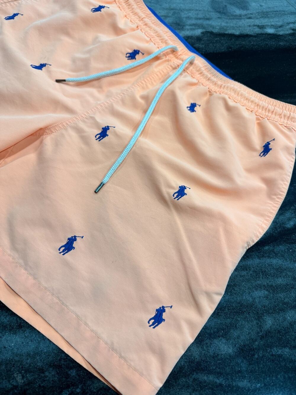 Polo Ralph Lauren Swim Trunks Mens M Orange All Over Embroidered Pony Mesh Lined